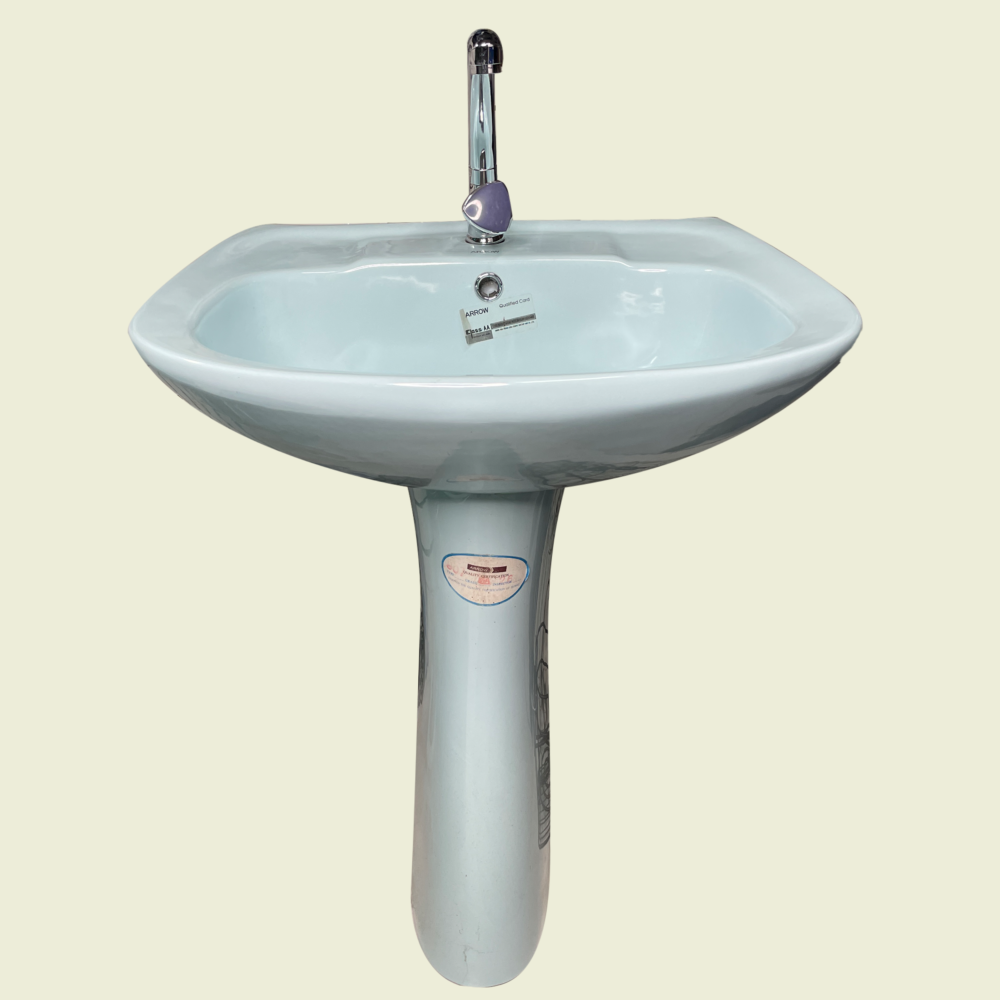 Arrow Elongated P-Trap Toilet Set and Pedestal Face Basin Trinidad