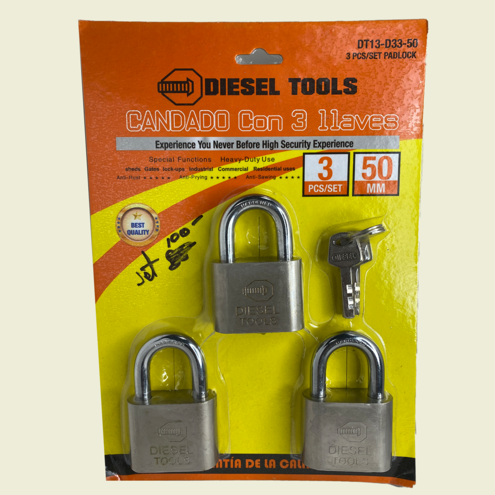 Diesel 50mm Keyed Alike Padlock Set 3pc Trinidad