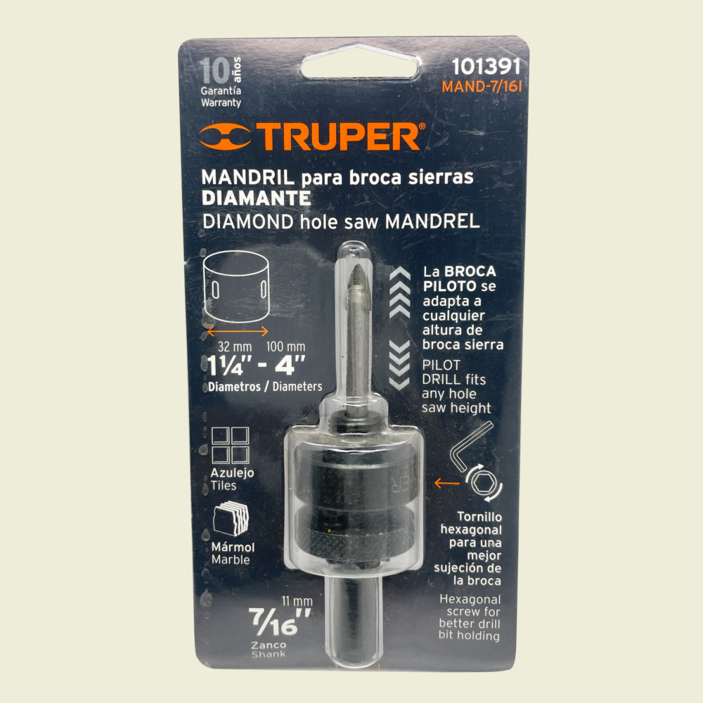 Truper 1¼"- 4" Diamond Hole Saw Mandrel Trinidad