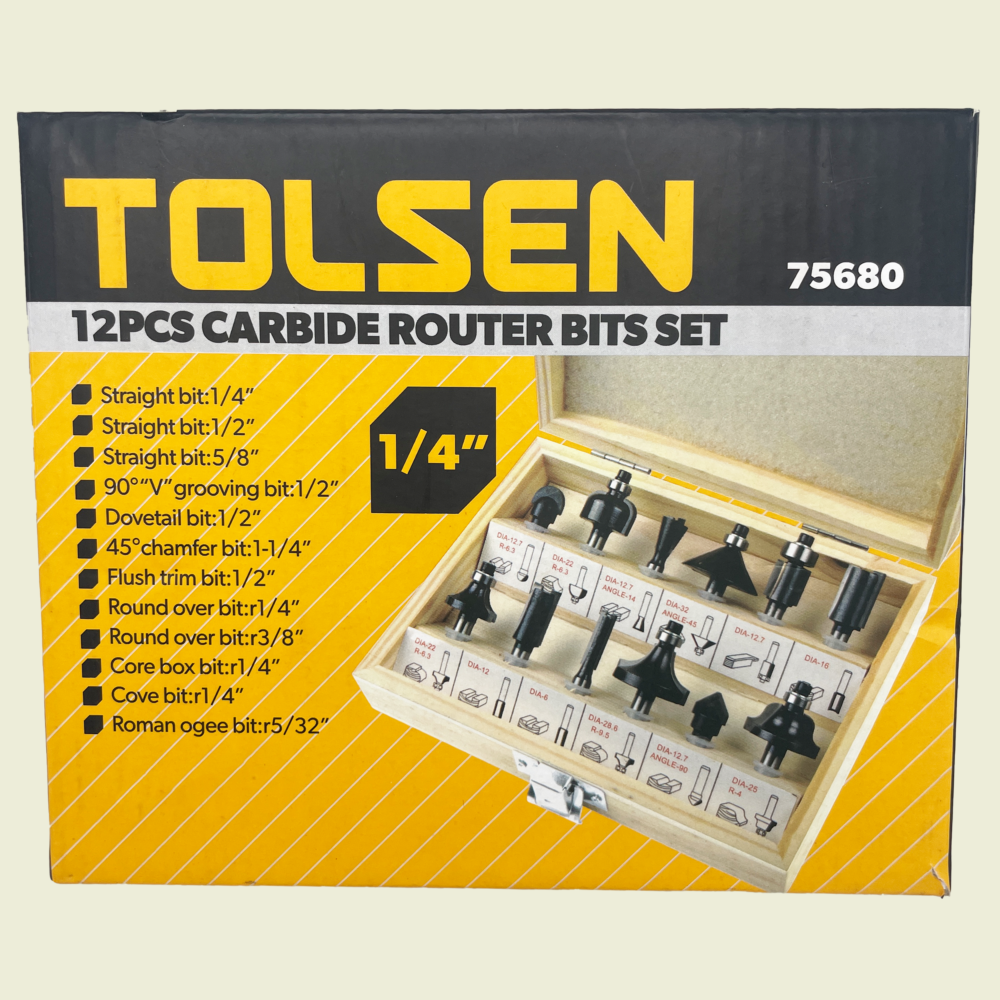 Tolsen ¼" Carbide Router Bit Set 12PC Trinidad