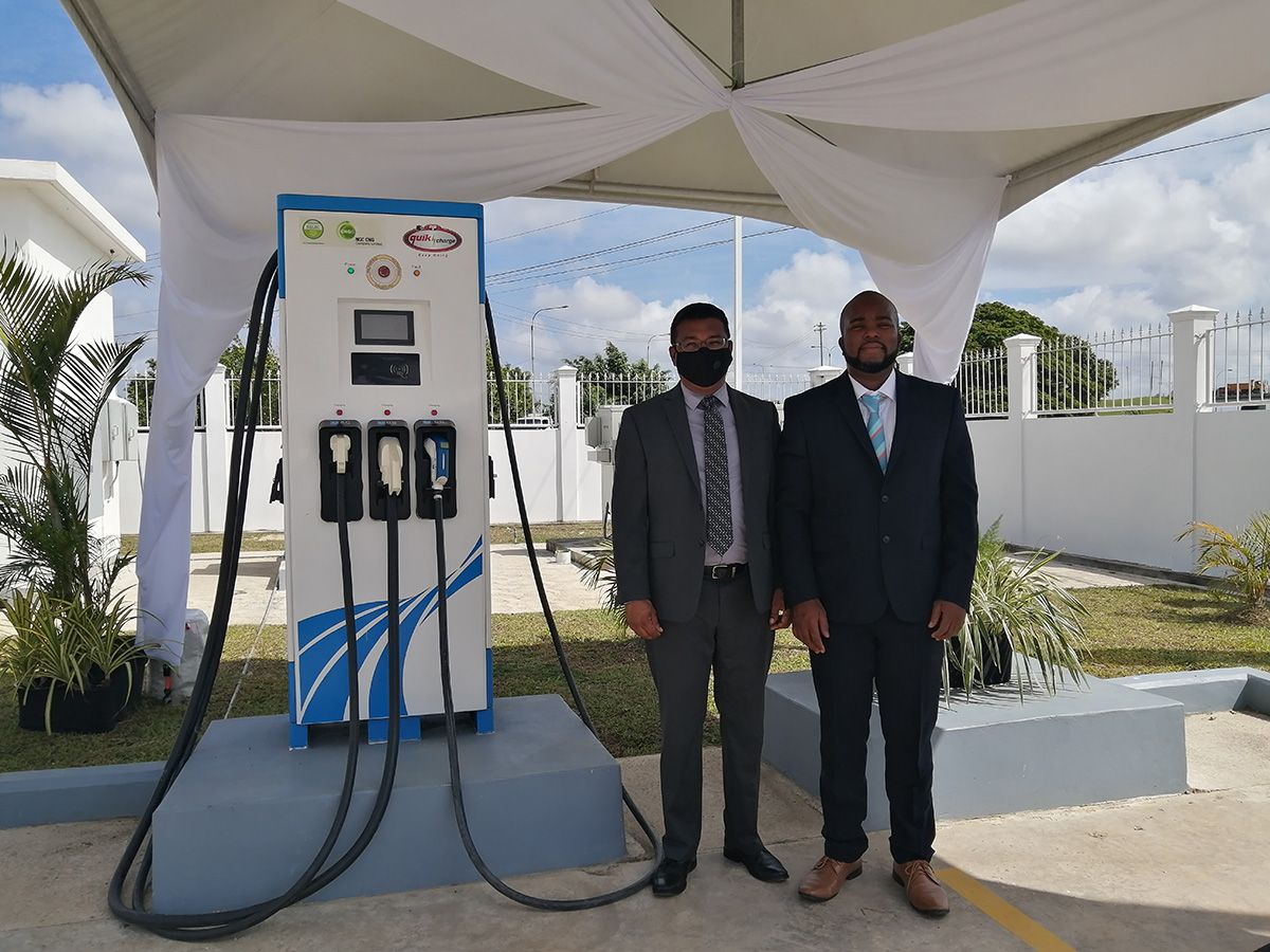 Three-gun EV fast charger at its commissioning