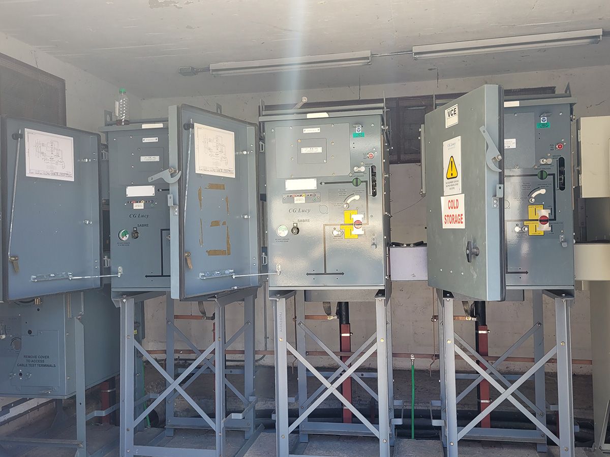 HV switchgear cabinets on steel stands