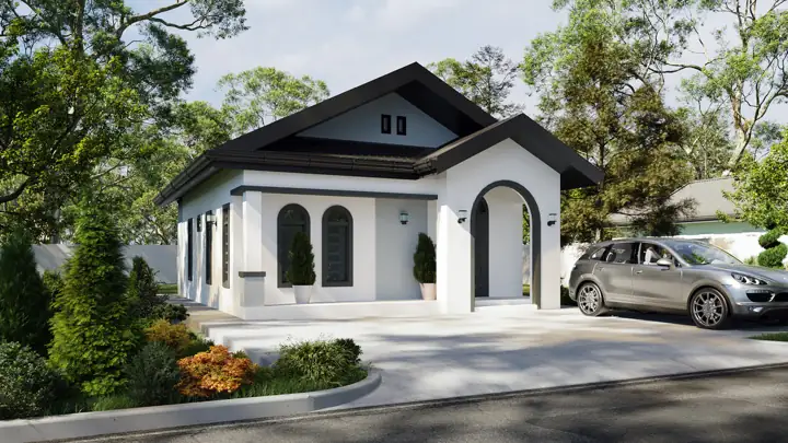 Expressona Lite - Noir house plan rendering, 2 bed · 1 bath · 750 sq ft