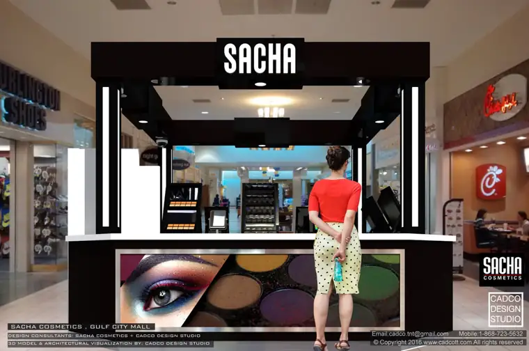 Sacha Cosmetics Kiosks, commercial project by CADCO Design Studio