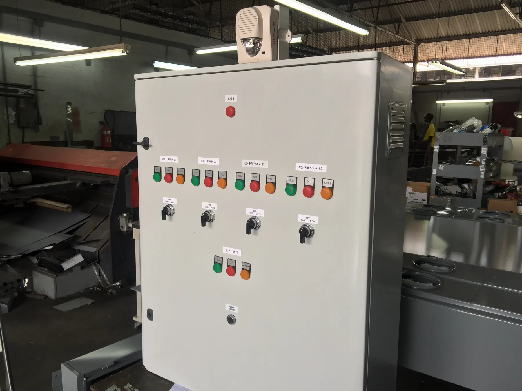 Pump and compressor control panel on the EMF shop floor