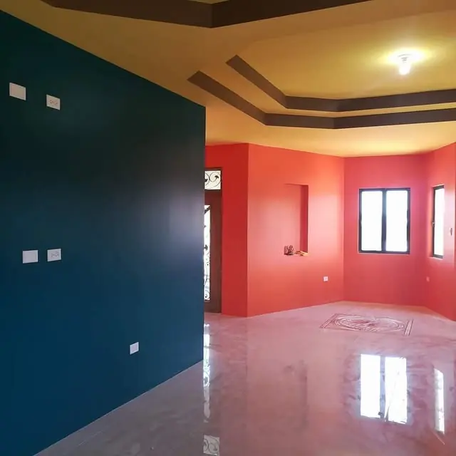 Teal and coral interior walls