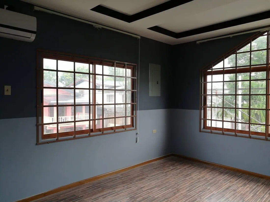 Two-tone blue and grey room